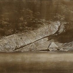 Tony Windberg, Adrift V (Torndirrup), 2024, earth pigments, oil, charcoal, gesso and acrylic binders on board, 40.5 x 51cm