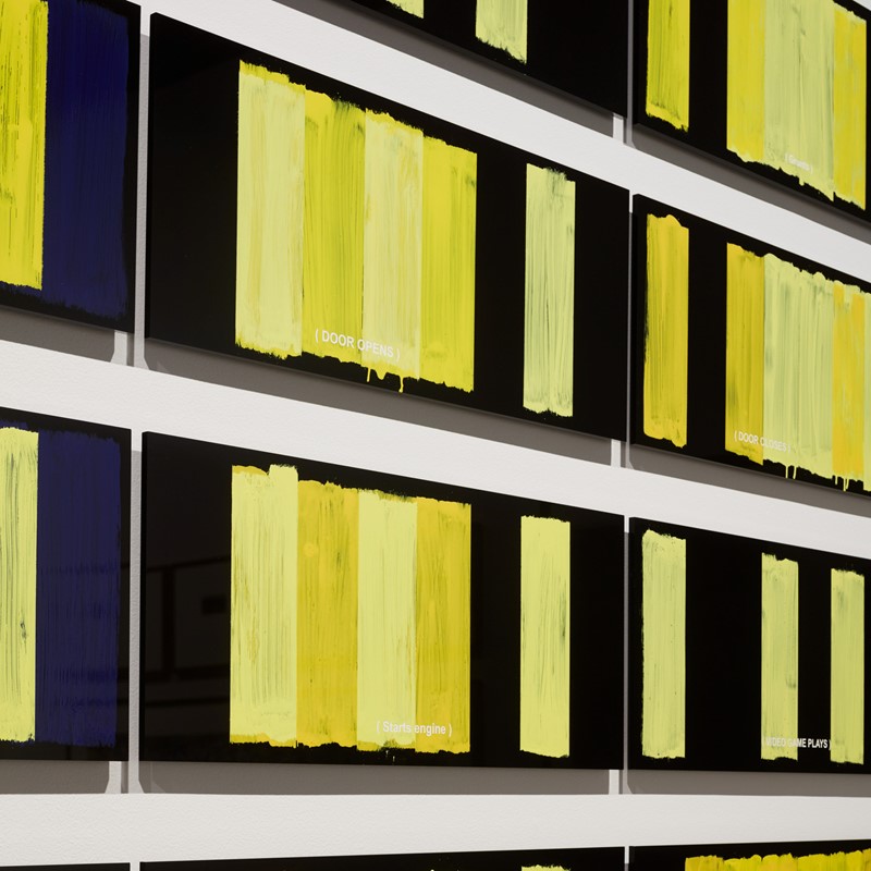 Yellow 2 (Act 2), 88–99, 2016, paint filled laser-etched acrylic (x 14), acrylic paint, 78 x 56.6cm