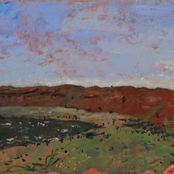 Kevin Robertson, Wolfe Creek Crater, 2016, acrylic and oil on canvas, 122 x 301cm