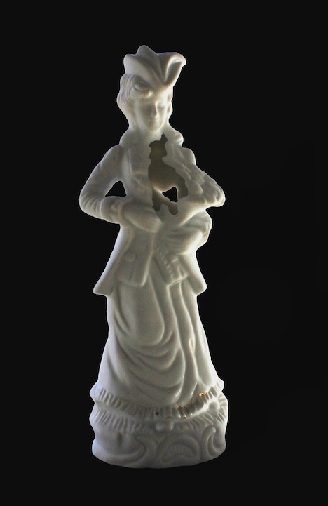 Olga Cironis, Lost Letter, 2016, porcelain ornament, 30 x 10 x 10cm on metal stand, 110 x 20 x 20cm