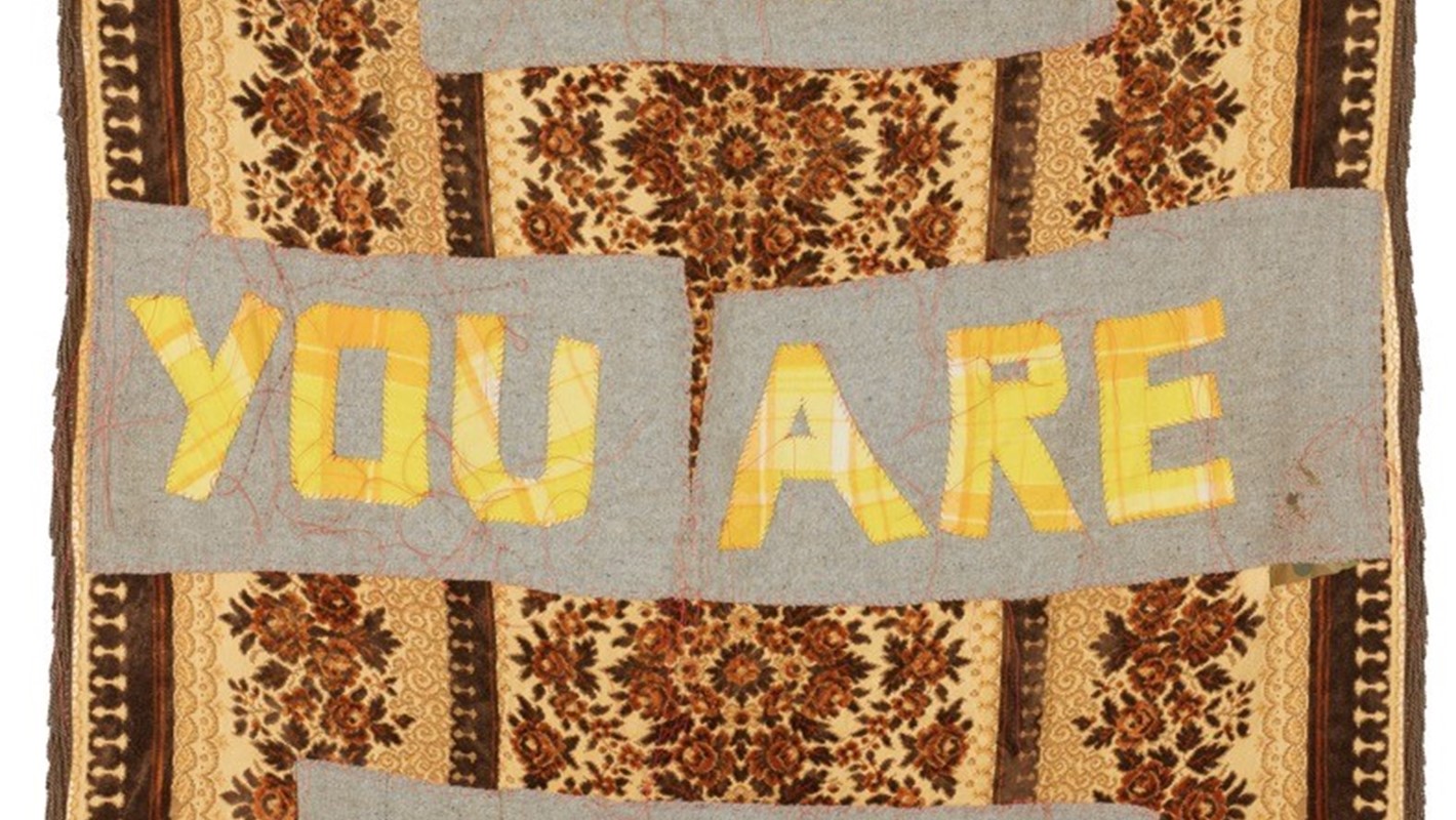 Olga Cironis, Why You Are Here, 2018, woollen blanket, cotton thread on repurposed domestic fabric, 200 x 130cm.