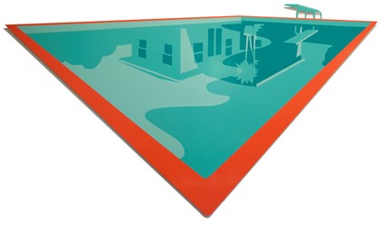 Joanna Lamb, Pool with Reflection 2, enamel on aluminium, 150 x 262cm