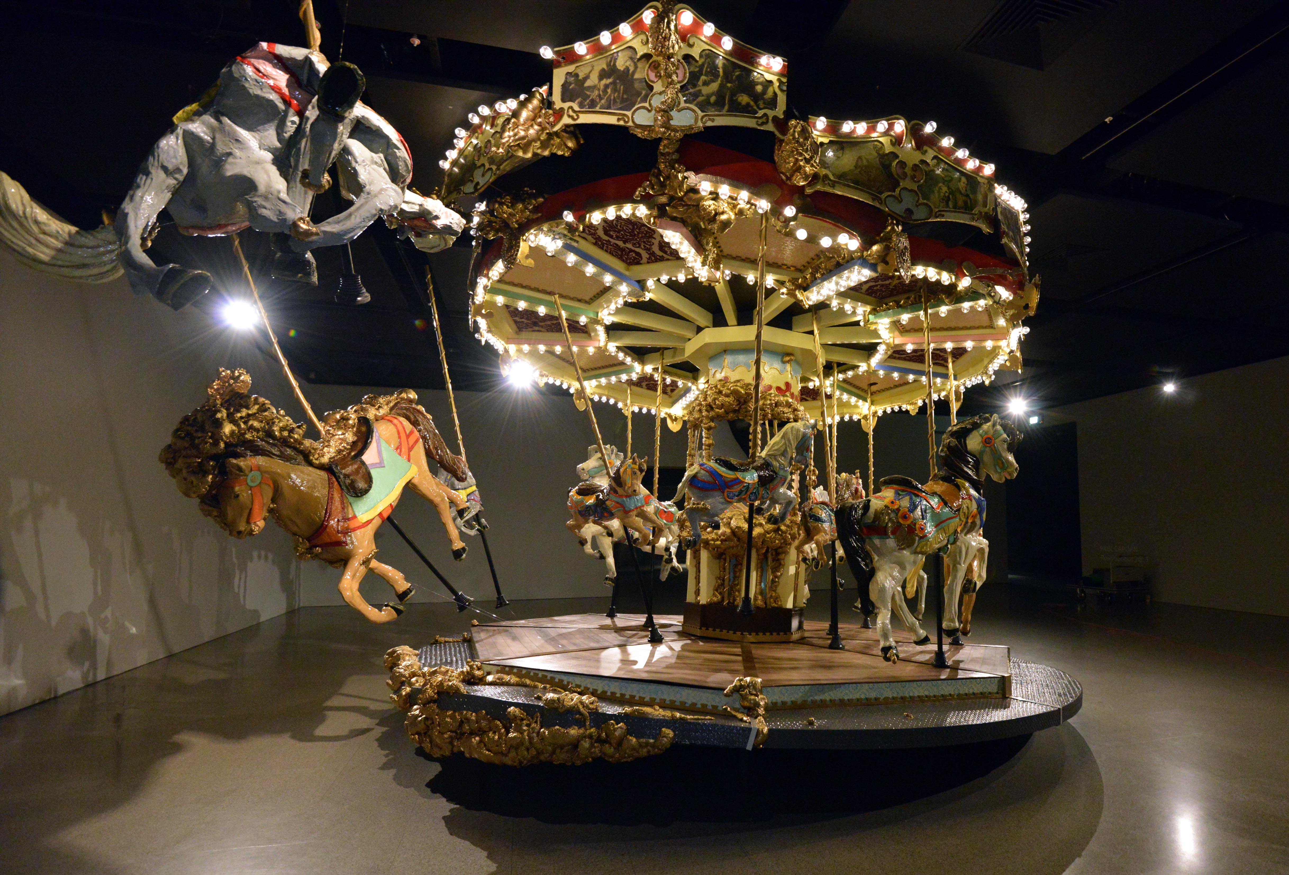 Paul Caporn, Roundabout, 2017, cardboard, tissue paper, binder medium, acrylic paint, digital print, wallpaper, plastic and urethane, 700 x 700 x 400cm