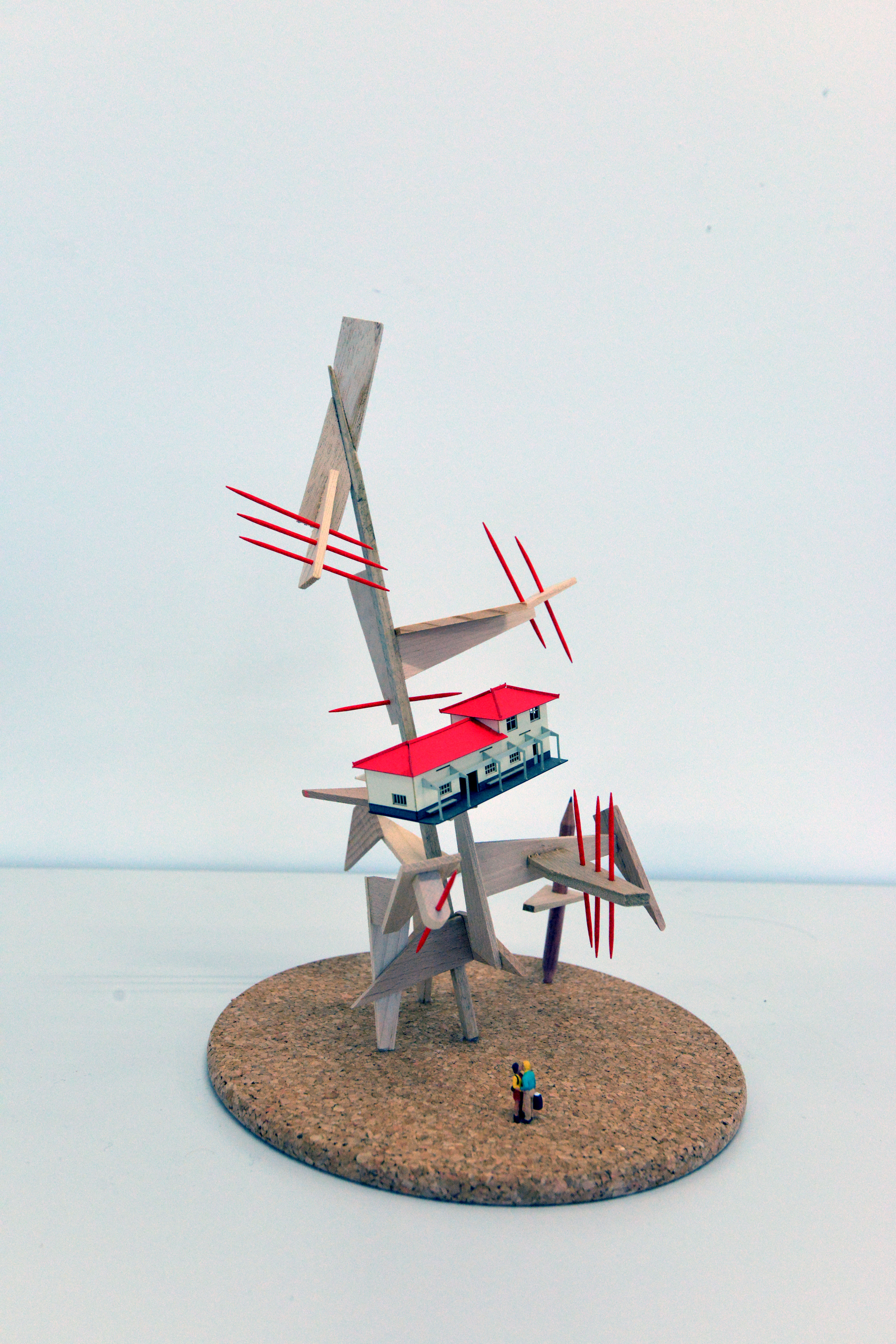 Paul Caporn, Outsourced, 2015, found objects, cork, cardboard model, 20 x  20 x 20cm