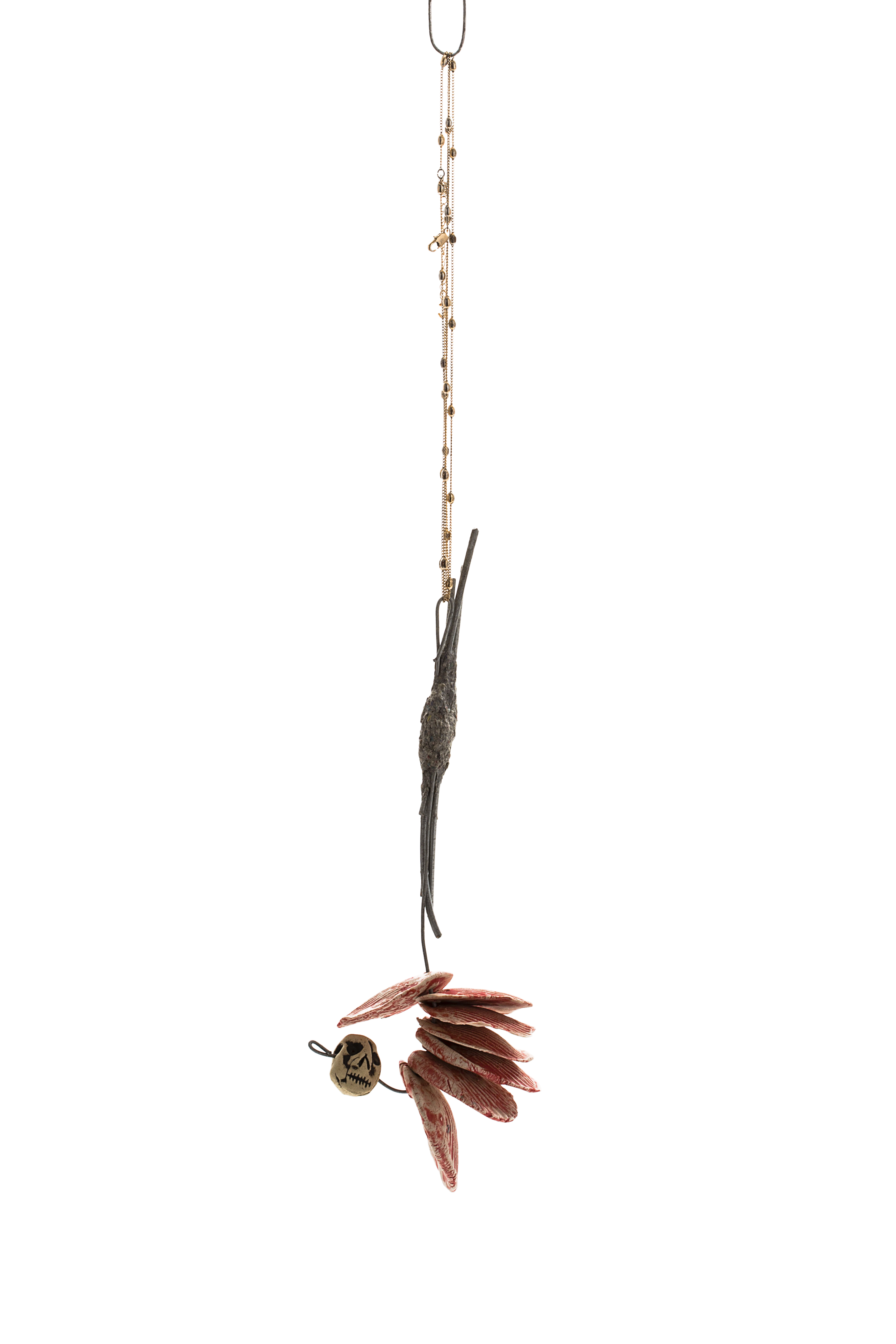 Susan Flavell, Shell Money, ceramics, found necklace, fencing wire from Beeliar wetlands, papier mache, glue, 44 x 10 x 6cm. Courtesy Art Collective WA.jpg