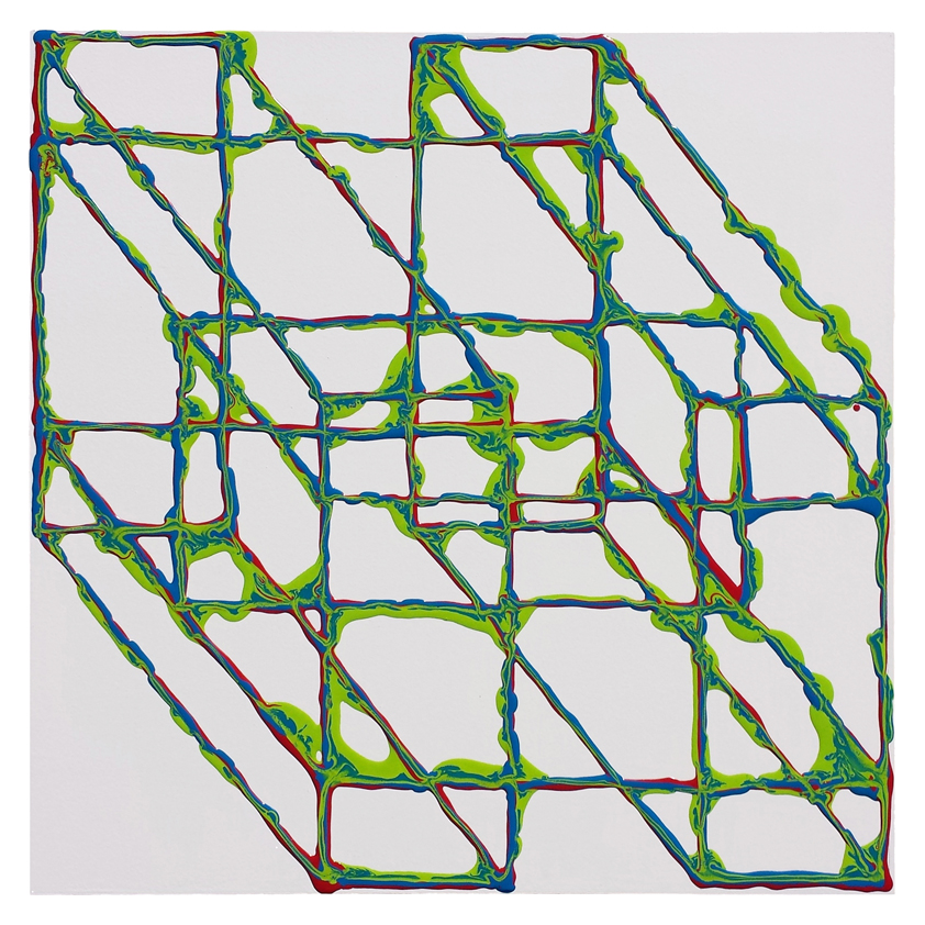 Alex Spremberg, Liquid Geometry 6, enamel on MDF, 60 x 60 x 3cm