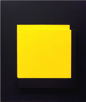 Helen Smith, Yellow and Black Assemblage, 2018, oil on canvas and linen, 90 x 60 x 6cm