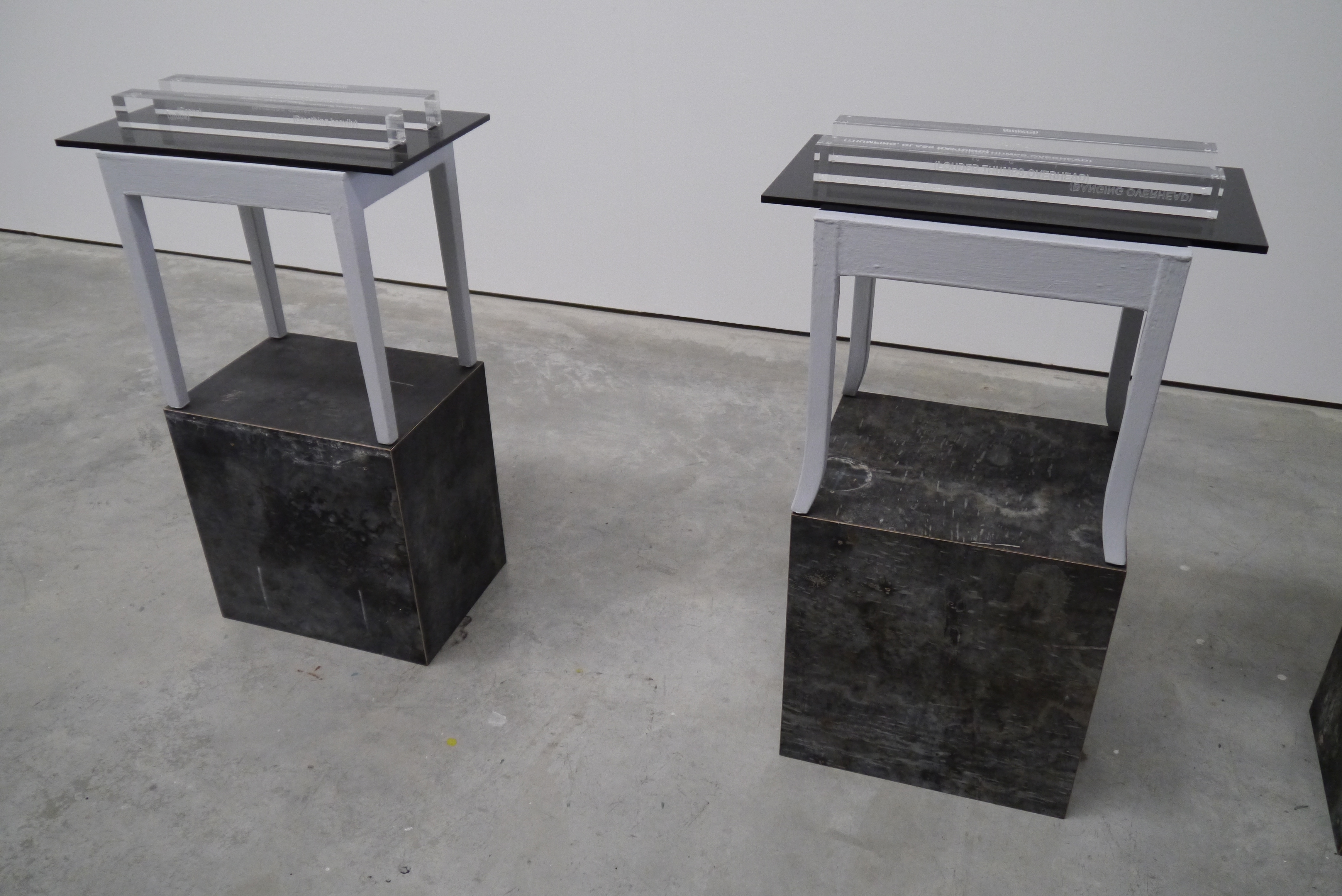 Jurek Wybraniec, Clear Black 1 & 2, 2016, laser etched acrylic, wood, polymer paint, 100 x 60 x 50cm each.jpg
