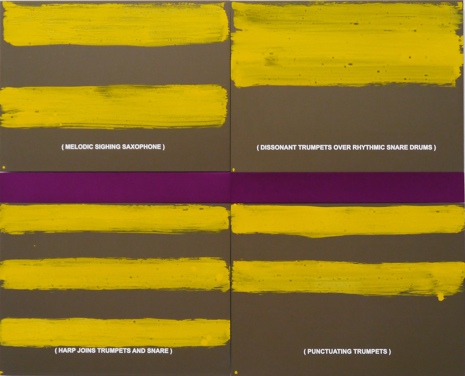 Jurek Wybraniec, Punctuating, 2015-17, laser etched anodized aluminium, paint filled text, synthetic polymer and urethane paint, 65 x 81 x 1.5cm