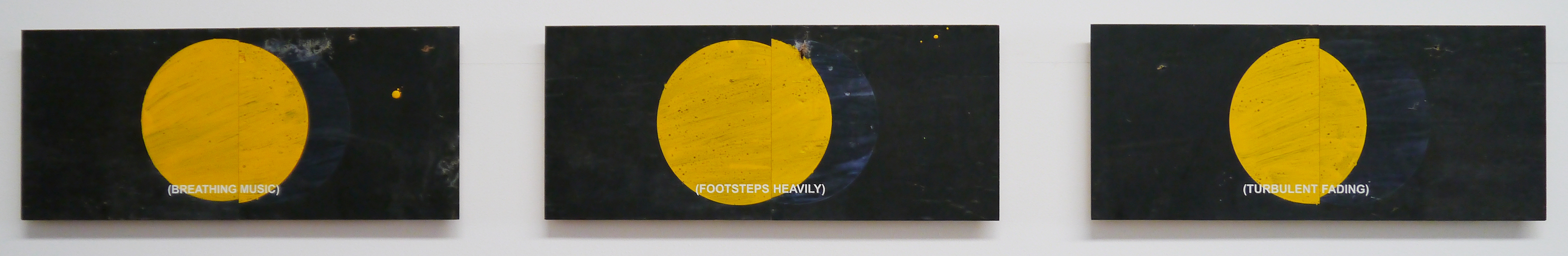 Jurek Wybraniec, Yellow 6, 2017, laser etched form ply, paint filled text, synthetic polymer and urethane paint, 21.5 x 160.5 x 1.8cm. University of Western Australia