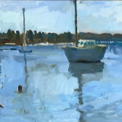 Jane Martin, Summer River 1, 2018, oil on board, 30 x 40cm