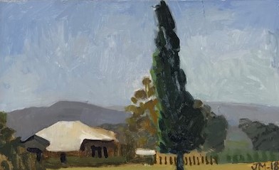 Jane Martin, The House on the Hill, 2018, oil on board, 20 x 33cm