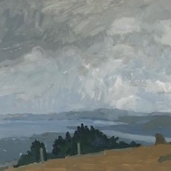 Jane Martin, Grey Summer, 2018, oil on board, 30 x 40cm