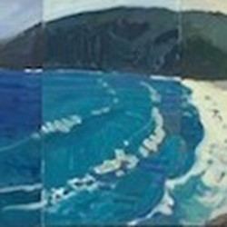 Jane Martin, Above Lowland Beach, 2018, oil on board, 33 x 20cm each (6 panels)
