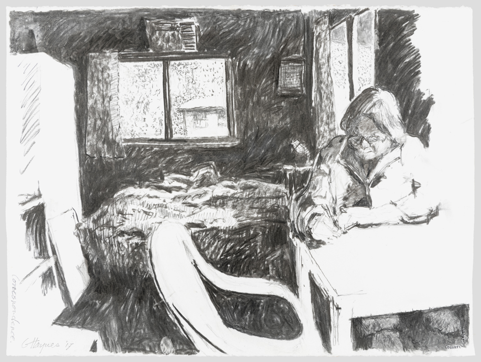 George Haynes, Correspondence, charcoal on paper, 56 x 75cm