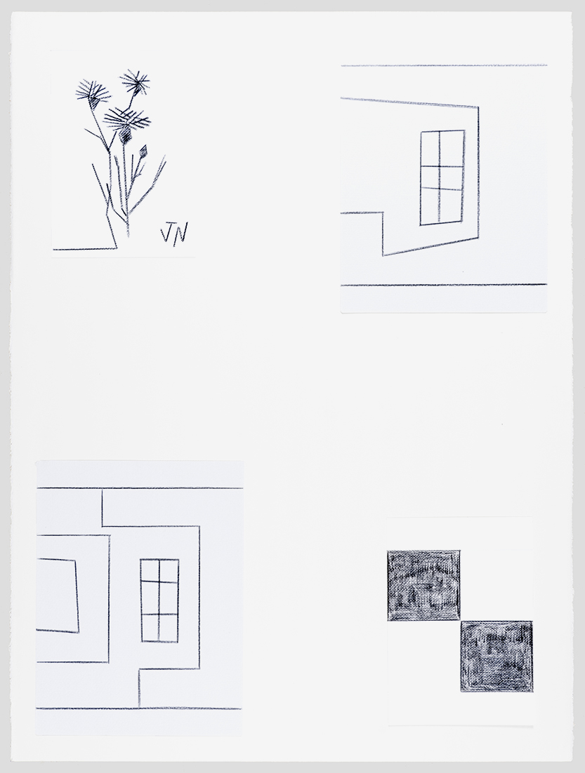 John Nixon, Flower, Window, Window II, Two Black Squares-Two Whole Squares, coloured pencil on paper, 75 x 56cm