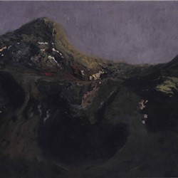 Kevin Robertson, Black Meteorite Terrain, 2017, oil on canvas, 121 x 300cm