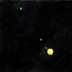 Kevin Robertson, Jupiter and Moons, 2018, oil on canvas, 30.5 x 30.5cm