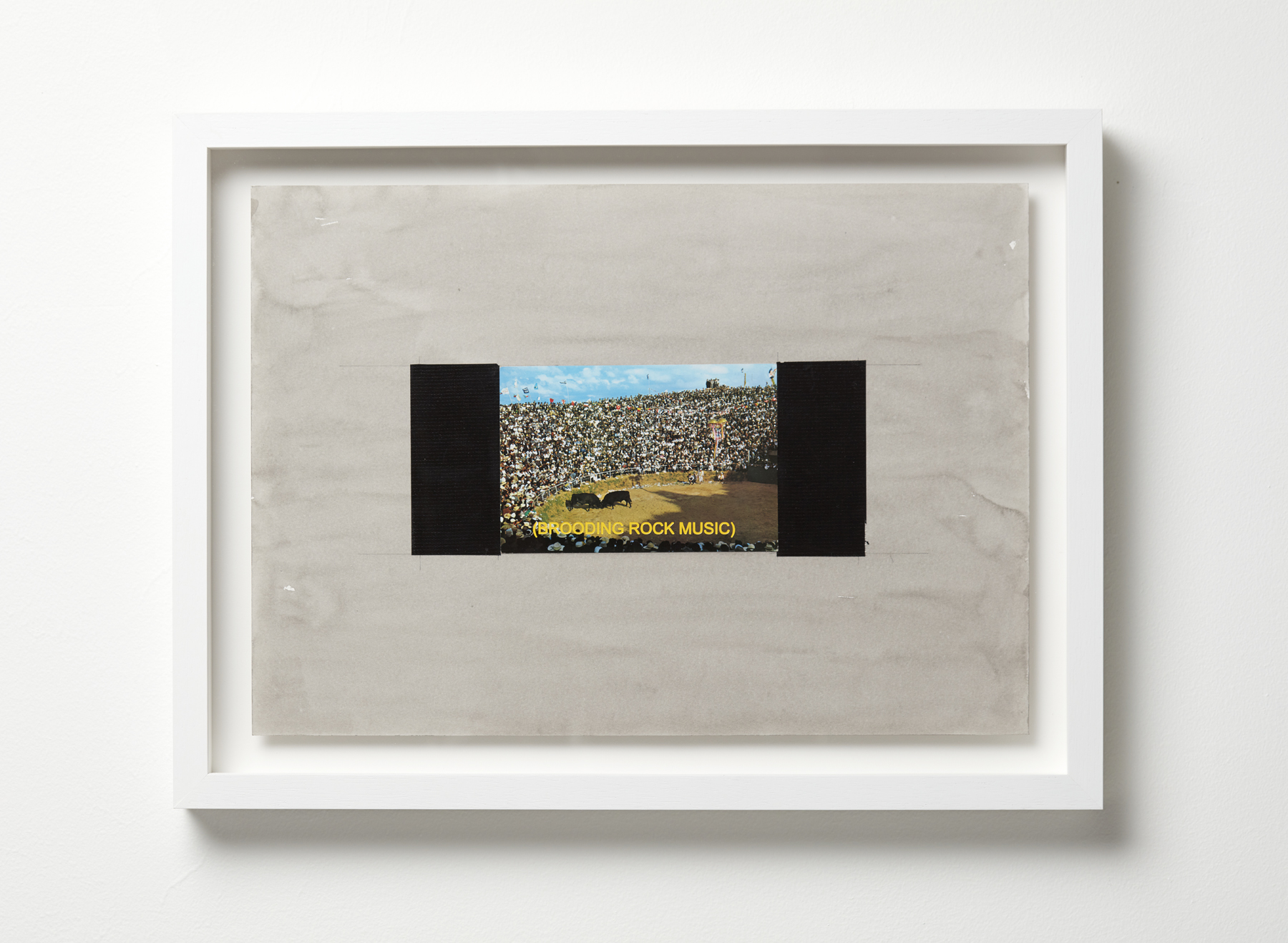 Jurek Wybraniec, Establishing Shot #2, 2017, laser etched, paint filled text on acrylic, postcard, cloth tape, ink on 300gsm water colour paper, 38 x 50cm