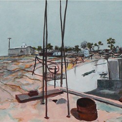 Tim Burns, Post Industrial Sacred Site (Pit 4), acrylic on canvas, 61 x 183cm
