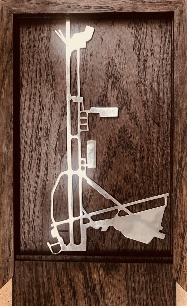 Jon Tarry, Tripoli Runway, solid sterling silver, American Oak and oil paint, 40 x 18cm