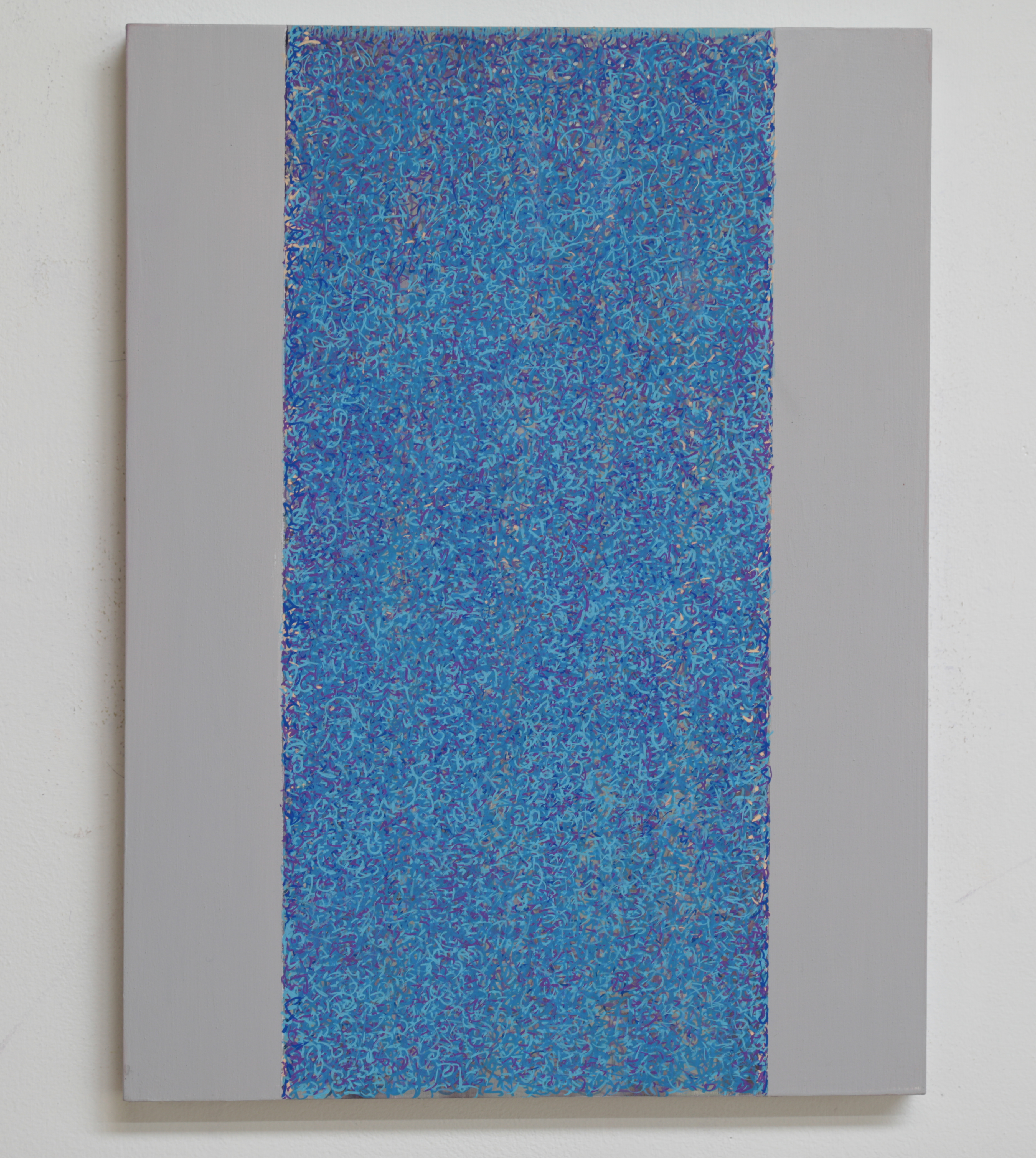 Michele Theunissen, glimpsed #2 (blue), 2016, artists inks, acrylic, posca pens on canvas, 40 x 30cm