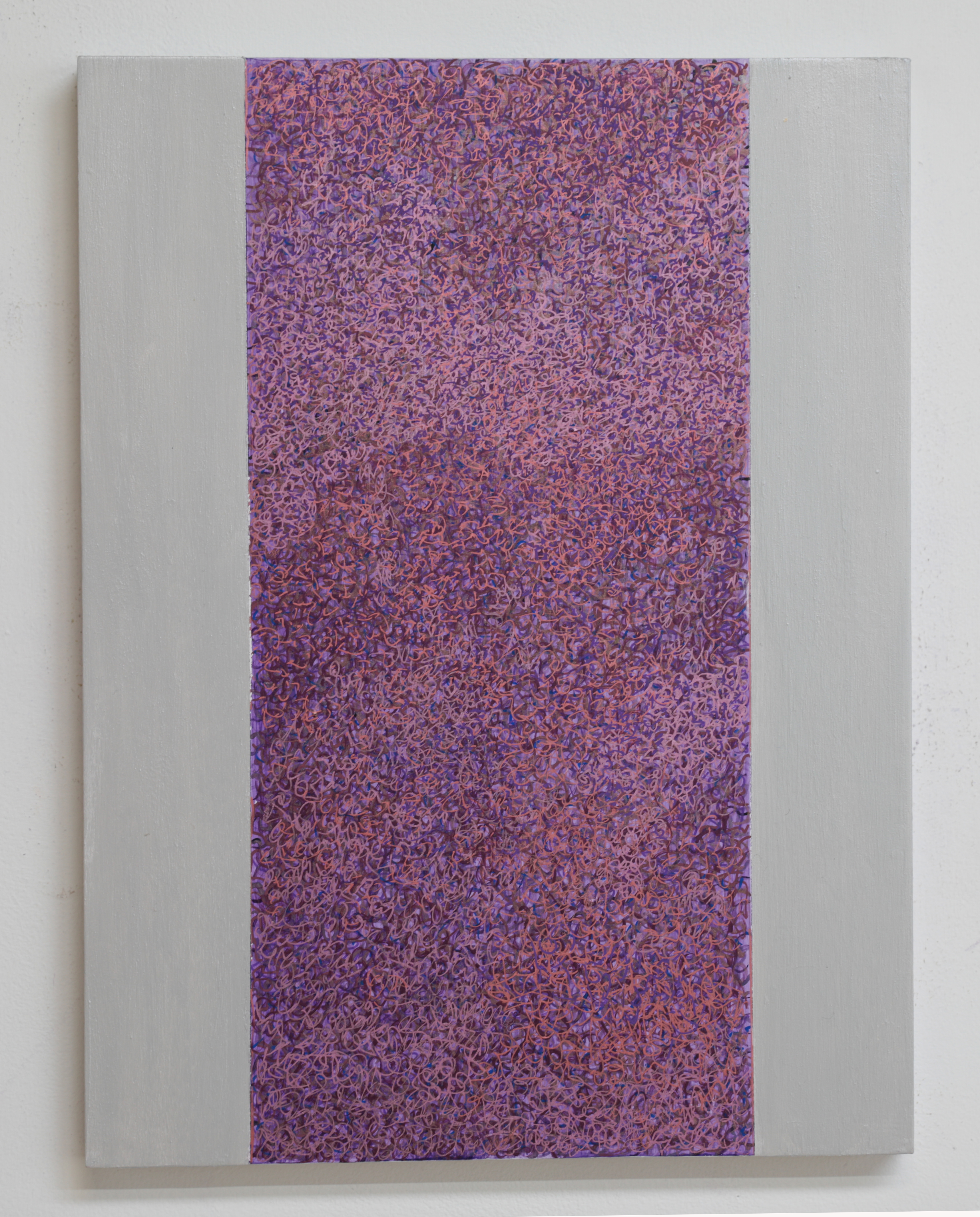 Michele Theunissen, glimpsed #3 (maroon), 2016, artists inks, acrylic, posca pens on canvas, 40 x 30cm