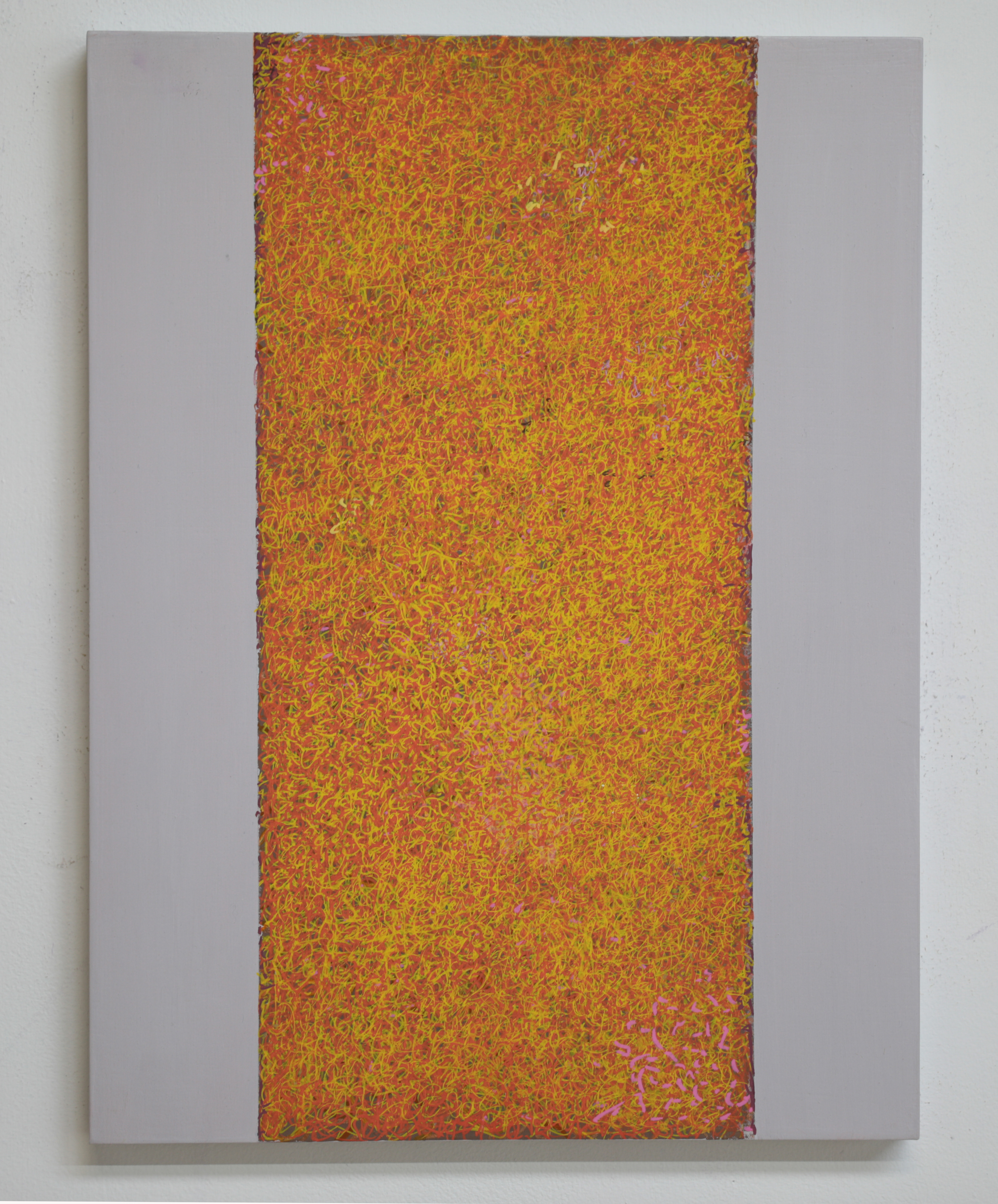 Michele Theunissen, glimpsed #7 (orange), 2016, artists inks, acrylic, posca pens on canvas, 40 x 30cm