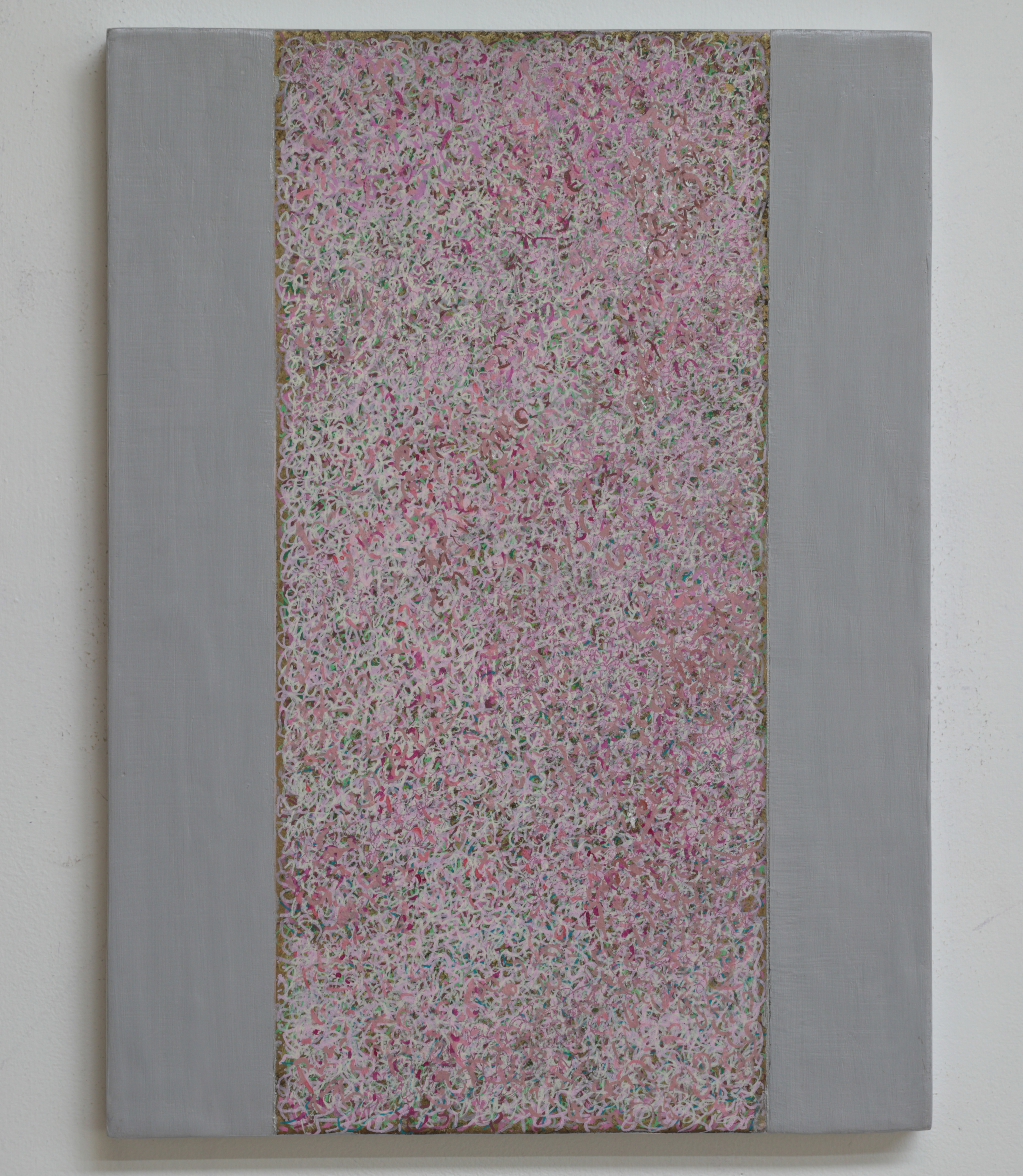 Michele Theunissen, glimpsed #11 (light pink), 2016, artists inks, acrylic, posca pens on canvas, 40 x 30cm