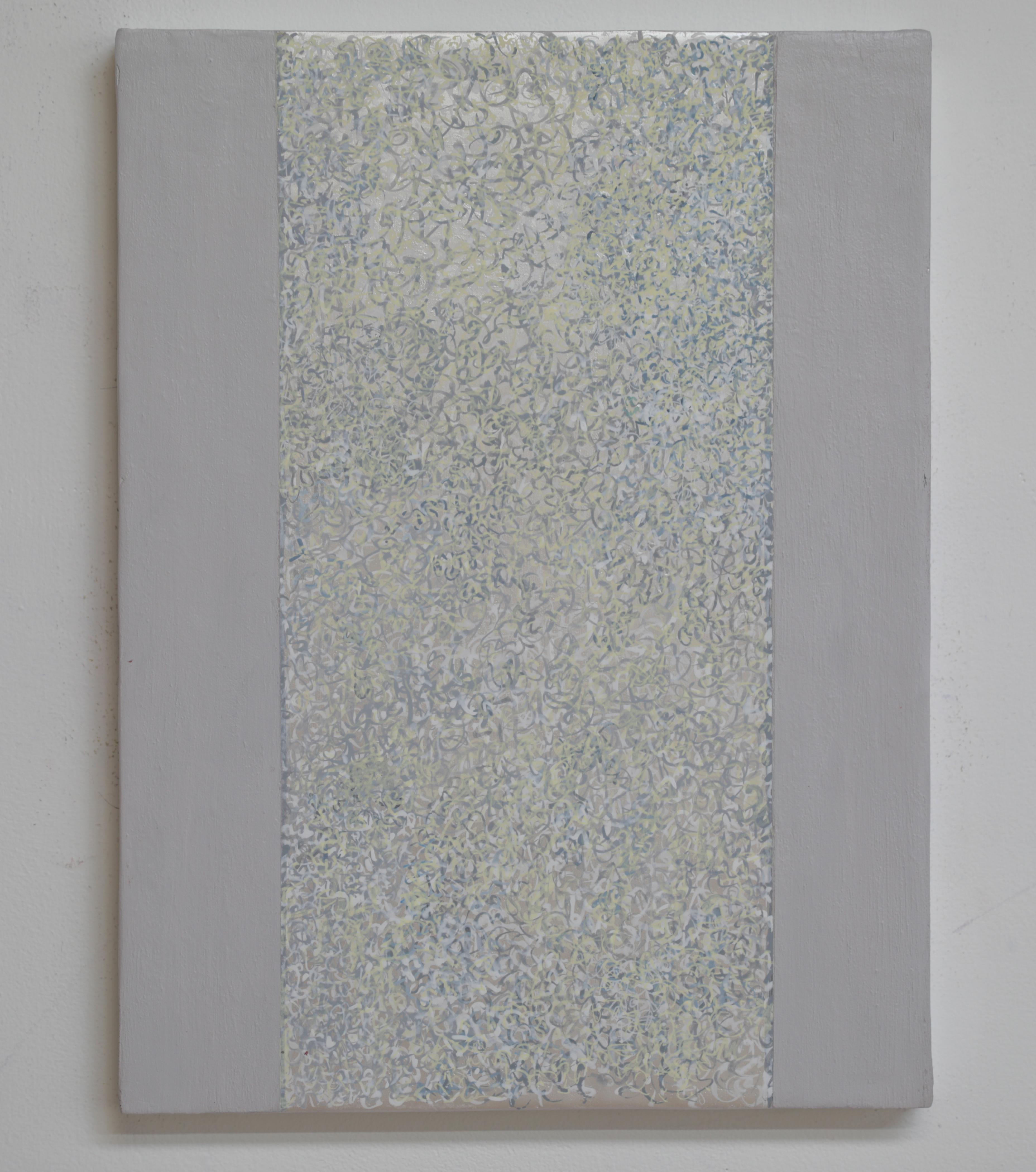 Michele Theunissen, glimpsed #12 (white opal), 2016, artists inks, acrylic, posca pens on canvas, 40 x 30cm