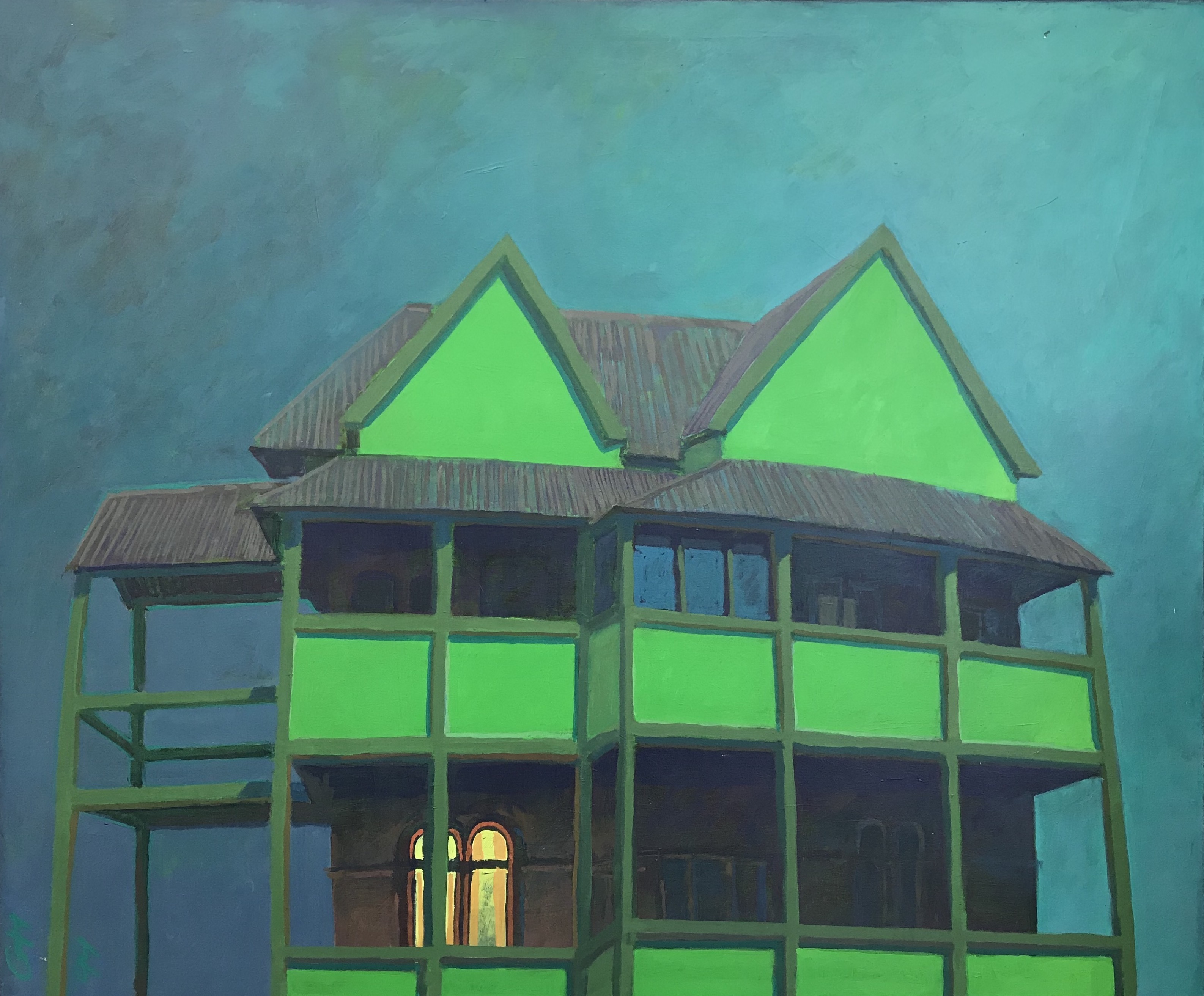 George Haynes, Midnight Moonshine (Green House), 1999, oil on canvas, 102 x 122cm