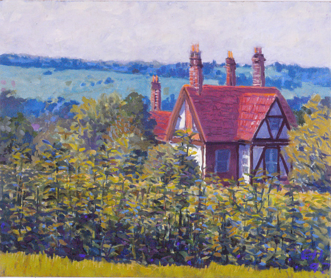 George Haynes, Cottage in Surrey, 1993, oil on board, 50 x 60cm
