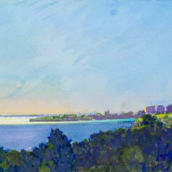 George Haynes, Fremantle from the South, 2018, gouache on paper, 23 x 31cm