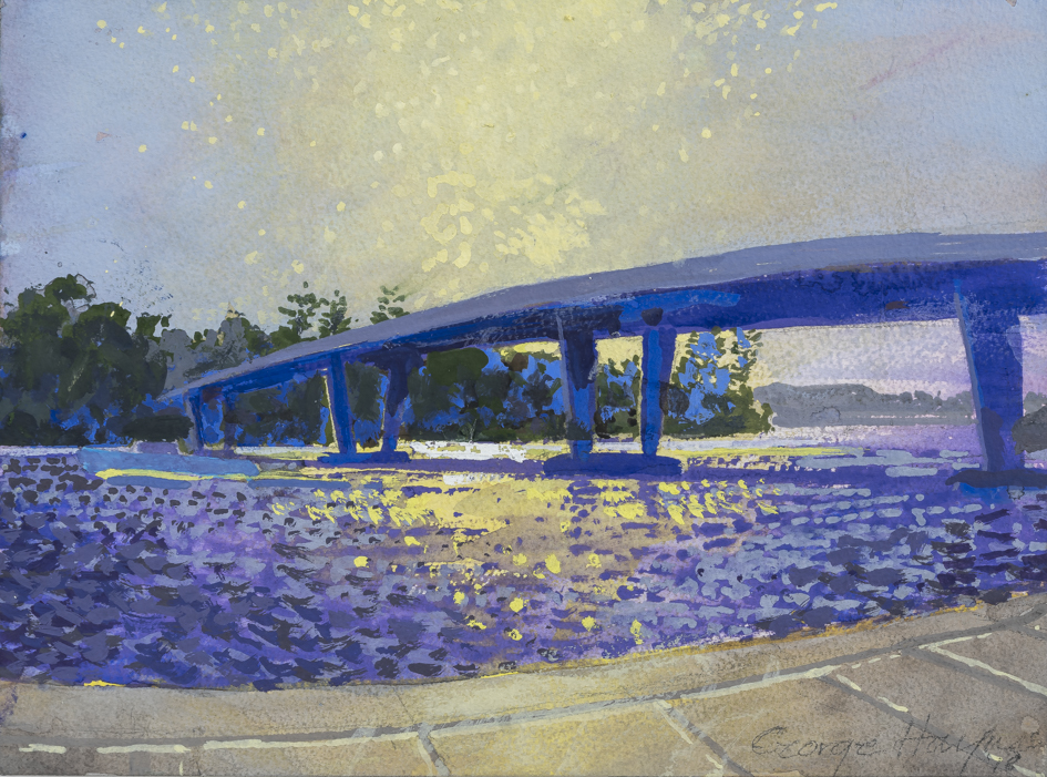George Haynes, Over the Bridge, 2018, gouache on paper, 23 x 31cm