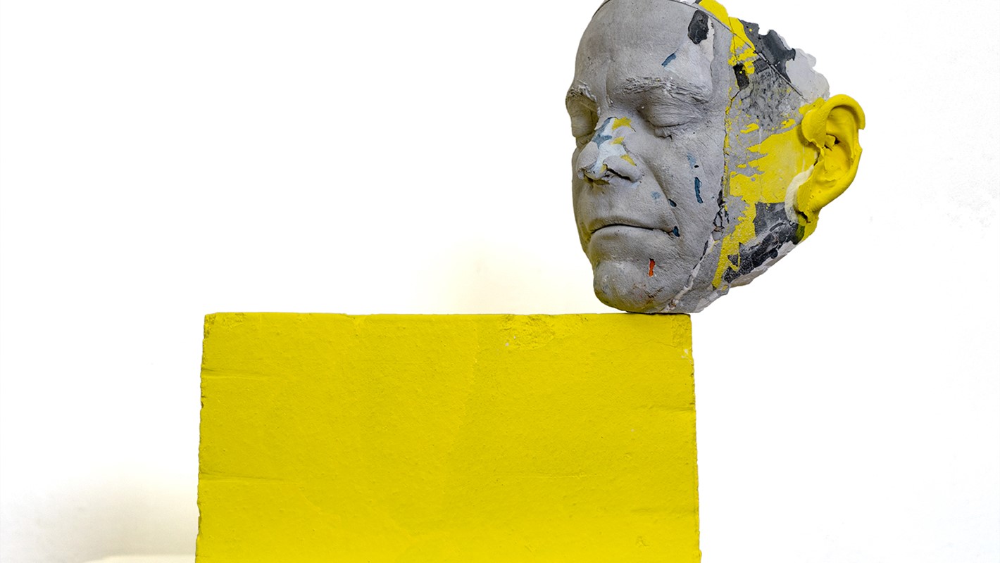 Paul Kaptein, Mute Figure #11, 2018, plaster, pigment, brick, acrylic, 39x38x15cm
