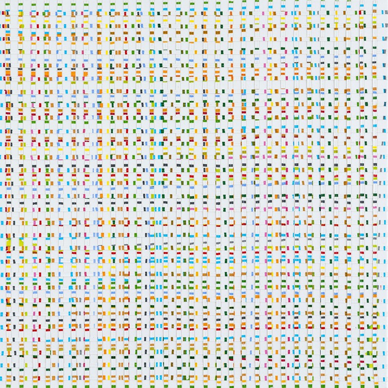 Eveline Kotai, Grid Variation 2 - Codes 2017, acrylic and nylon thread on canvas, 76 x 76cm