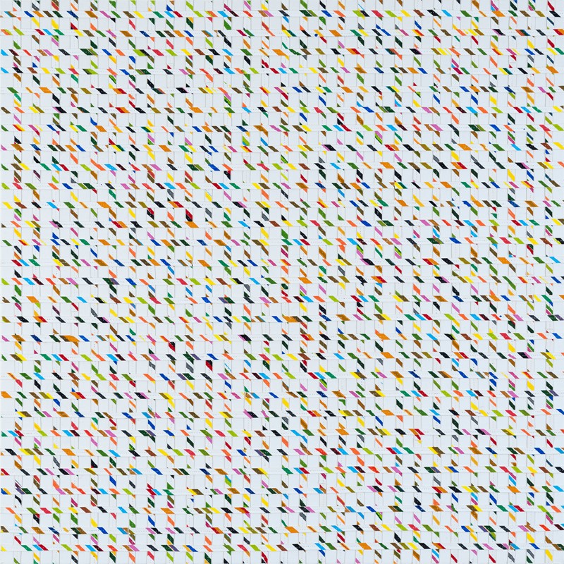 Eveline Kotai, Grid Variation - Rain, 2017, acrylic and nylon thread on canvas, 76x76cm
