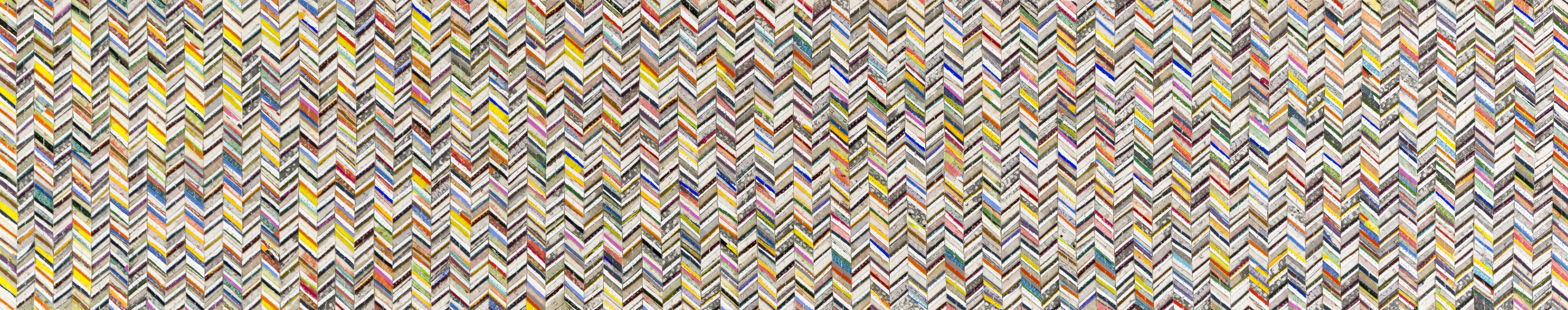 Eveline Kotai, Totem - Zig and Zag 2016, acrylic, nylon thread on canvas, 28 x 124cm