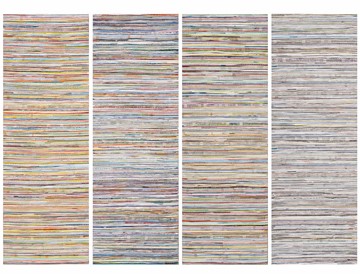 Eveline Kotai, Middle Ground - In the Line 2014, acrylic, nylon thread on linen, 50 x 200cm (4 panels)