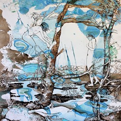 Antony Muia, Blue Tree, 2019, ink and watercolour on paper, 122 x 81cm