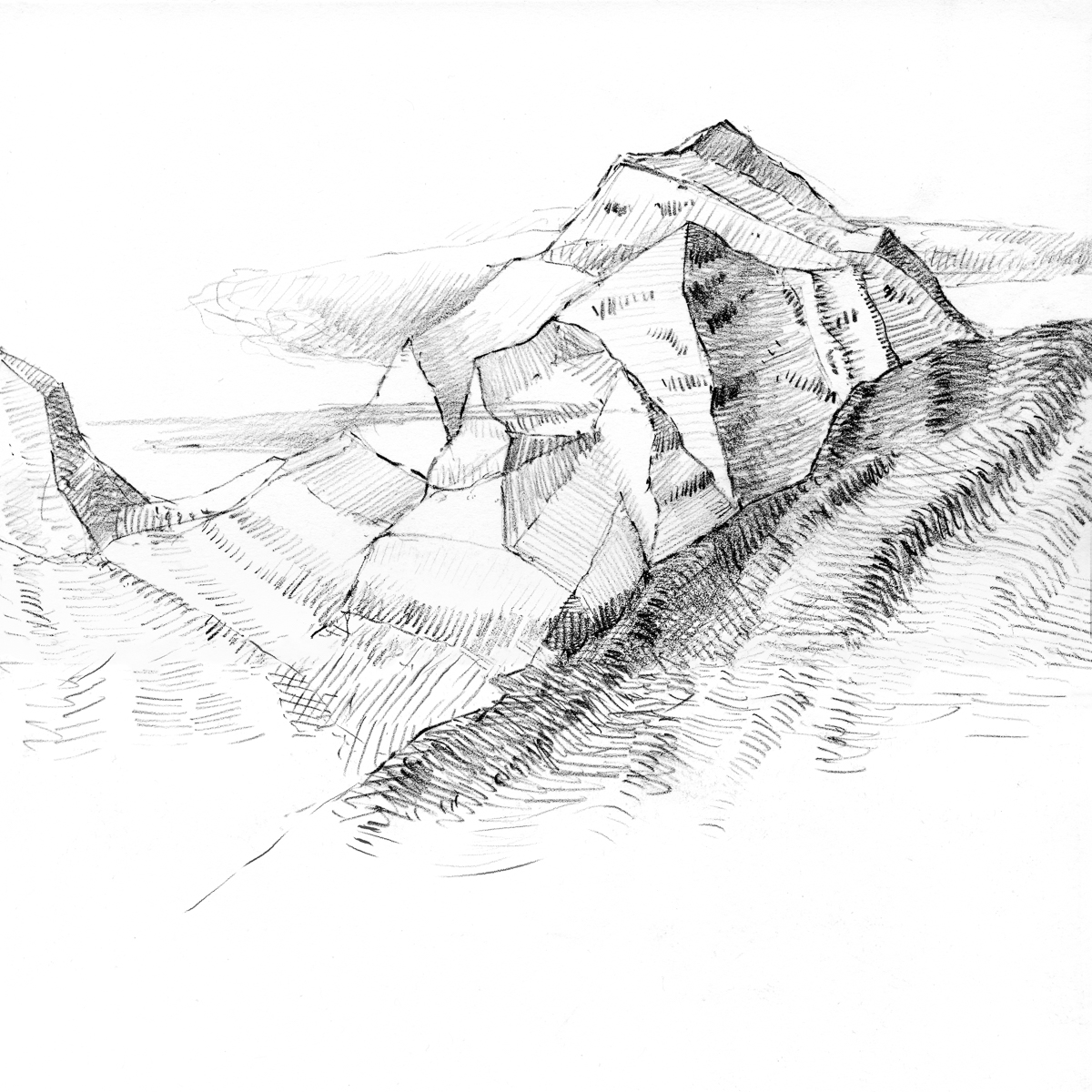 Caspar Fairhall, Mountain study, 2018, 21 x 21 cm, graphite on paper