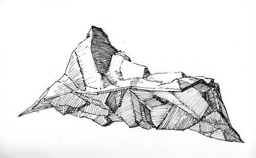 Caspar Fairhall--09--Mountain study--2018, 13 x 21 cm, pen and ink on paper