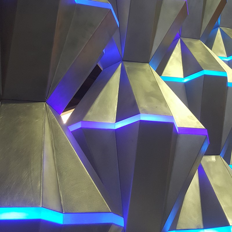 Paul Caporn, Endless Field, 2019, aluminium, acrylic, steel, timber and LED lights, 400 x 240 x 80cm (detail)