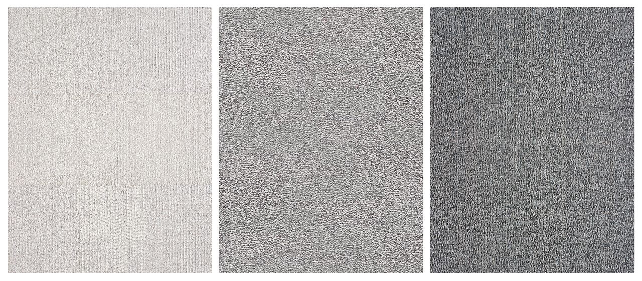 Eveline Kotai, Writing on Air - Mantra Triptych, 2011, permanent marker, nylon thread on canvas, 120 x 280cm