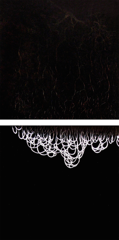 Mel Dare, Fabricate 11, 2015, acrylic paint and ink on wooden panels, 30 x 30cm each (2 panels)