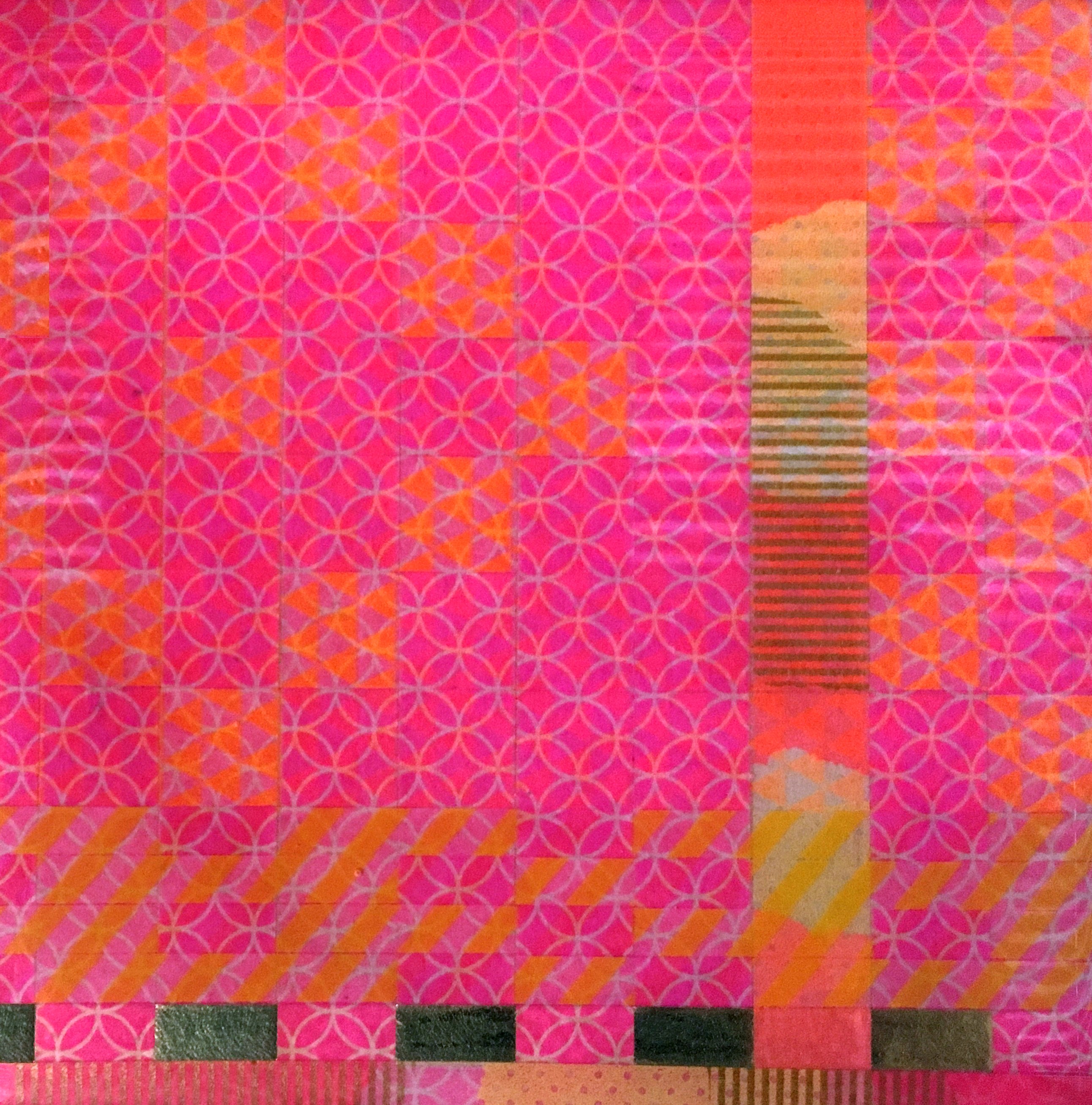 Minaxi May, Hubba Bubba, 2019, Washi tape, glue, epoxy resin on board, 14.7 x 14.7cm