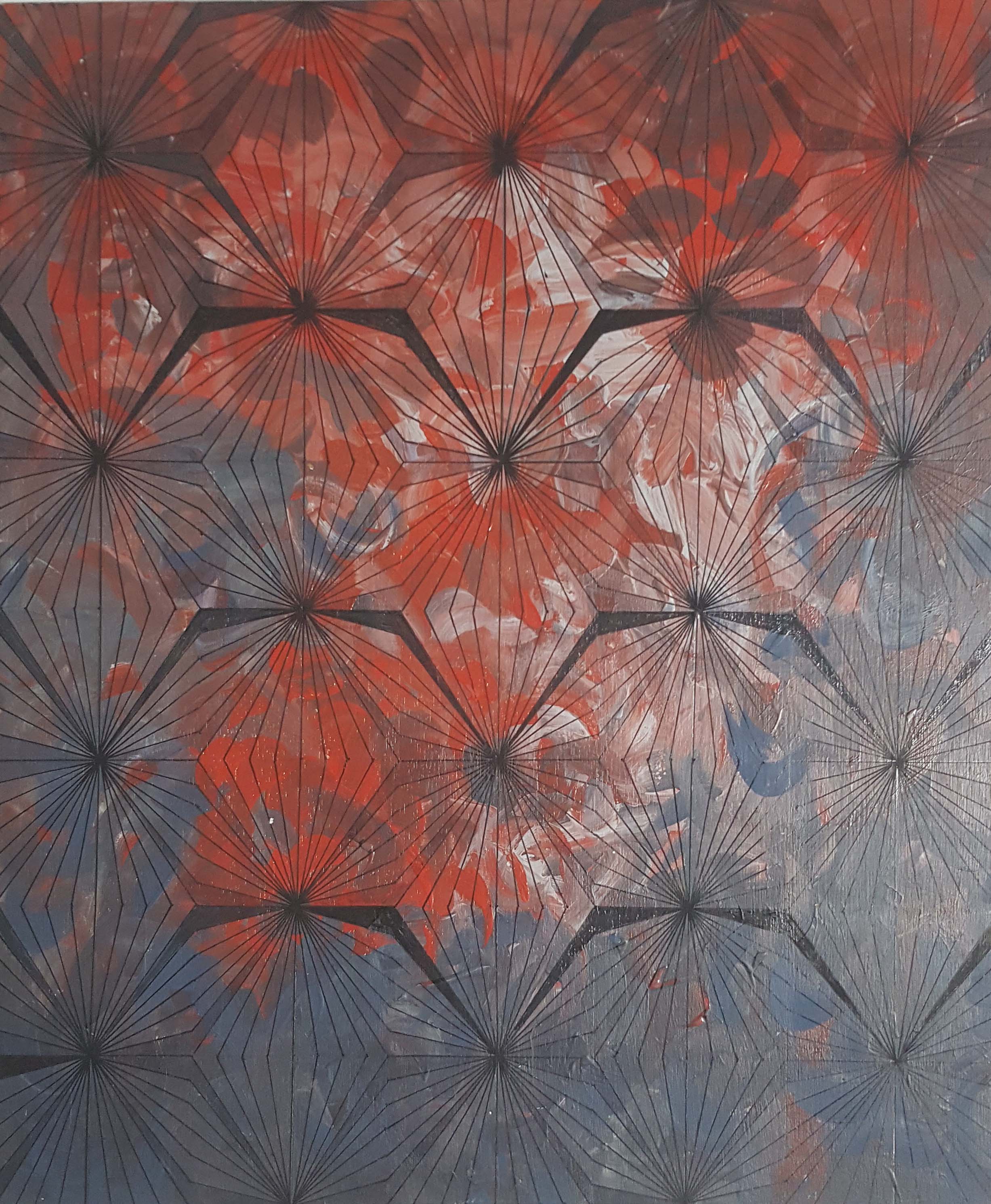 Paul Caporn, Red Mark Tessellation, 2019, acrylic on board, 48 x 40cm