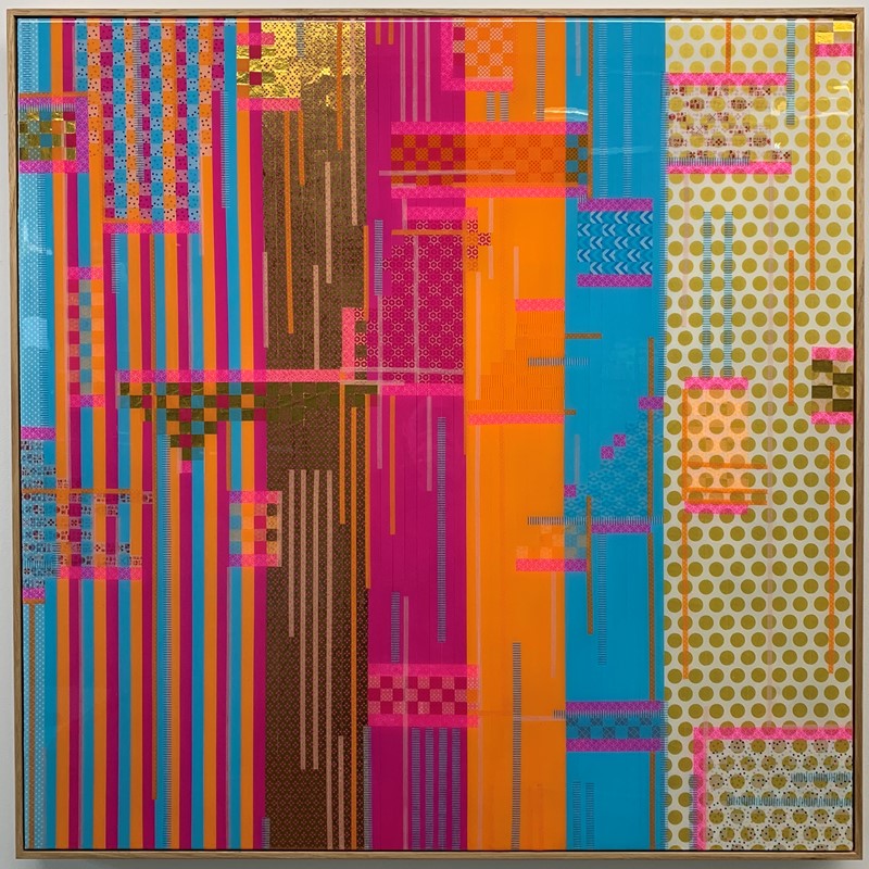 Minaxi May, Hideous Kinky, 2019, Washi tape, glue, epoxy resin, 100 x 100cm