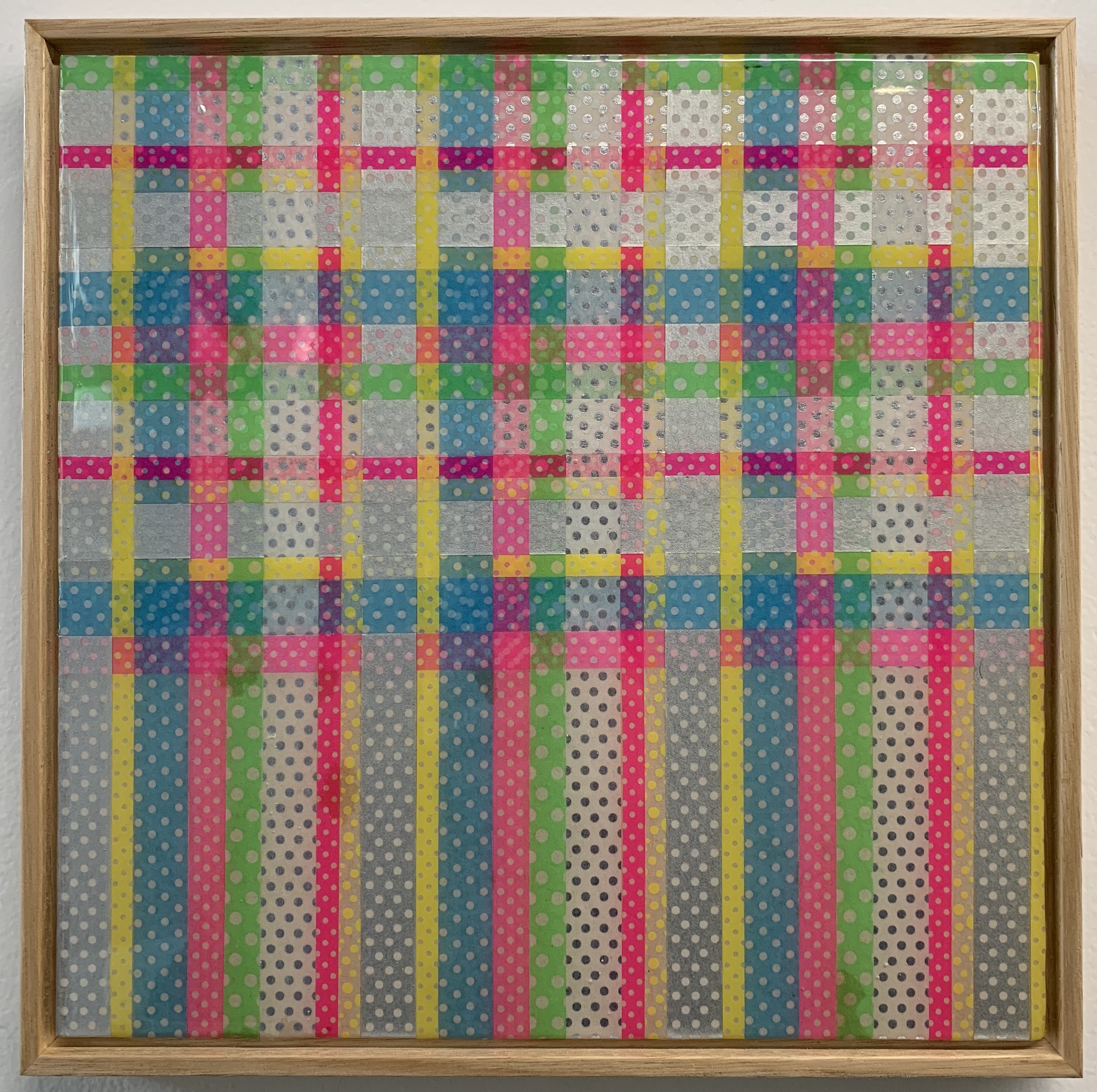 Minaxi May, Dot. Dot. Dot., 2019, Washi tape, glue, epoxy resin, 27 x 27cm