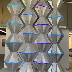 Paul Caporn, Endless Field, 2019, aluminium, perspex, LED, timber, sculpture, 400 x 240 x 80cm